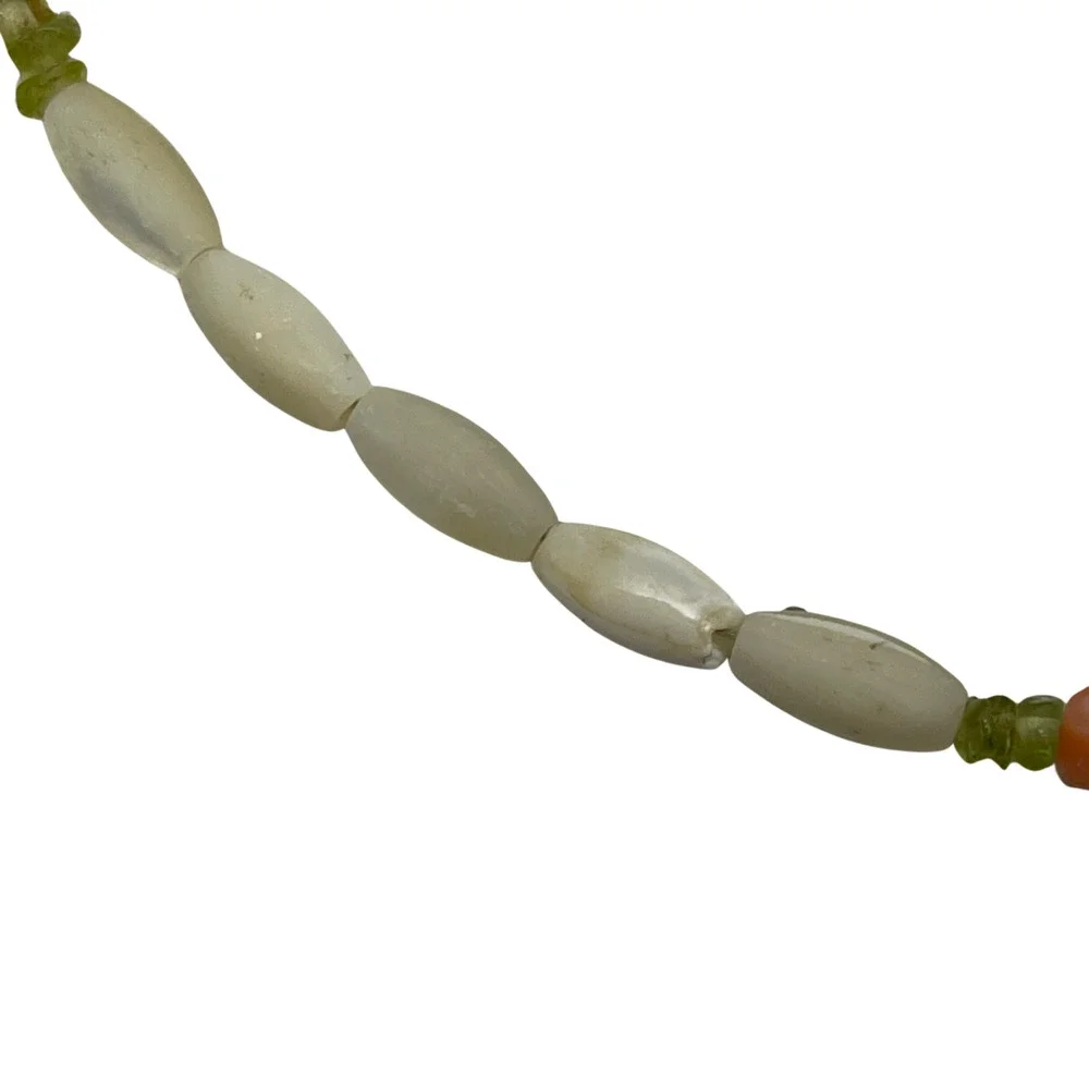 Vintage Mother of Pearl & Coral Stone Beaded Necklace 18